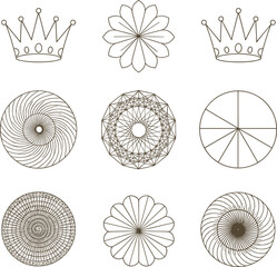 Crown radial pattern line icon set