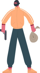 Robber holding pistol and stealing money bag