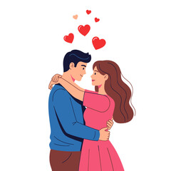 Obraz premium romantic couple embracing with floating hearts symbolizing love and affection in a cute cartoon