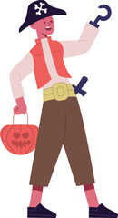 Pirate boy wearing Halloween costume seeking candy