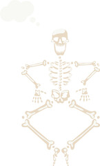 Skeleton sitting casually thinking with thought bubble