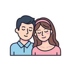 Obraz premium Cute cartoon illustration of a smiling young couple with closed eyes and relaxed expressions