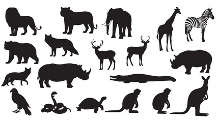 Black Animal Silhouettes Isolated on White Background
