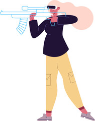 Woman playing virtual reality shooting video game