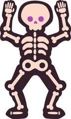 Halloween skeleton costume showing bones and purple eyes