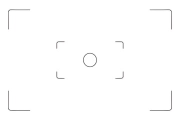 Simple Isolated Camera Viewfinder Frame with Focus Marks and Central Circle Target on White Background