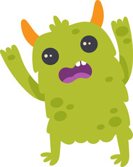 Green monster showing scary surprised expression