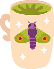 Mug with moth illustration and green beverage