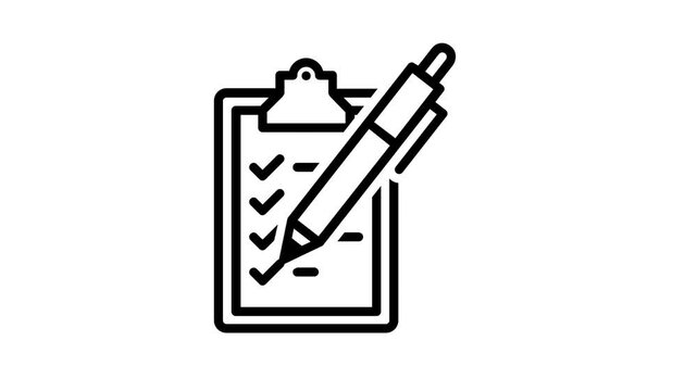 Animated checklist icon. List of tasks line animation. Questionnaire and survey. Fill blank form. Black illustration on white background. HD video with alpha channel. Motion graphic
