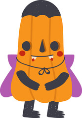 Cute vampire pumpkin cartoon character for Halloween