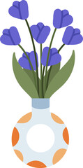Purple spring flowers blooming in a decorative vase