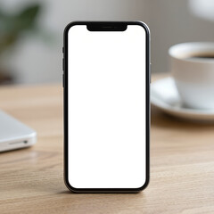 Black Smartphone Mockup on Light Wood Desk &mdash; Blank Screen App Screenshot