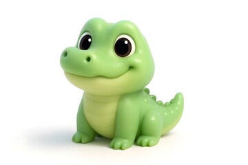 Fototapeta premium Friendly Cartoon Baby Crocodile or Alligator Smiling on White Background