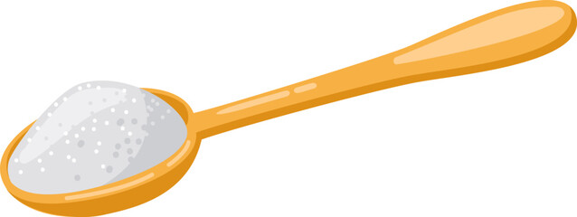 Wooden spoon holding granulated sugar or salt