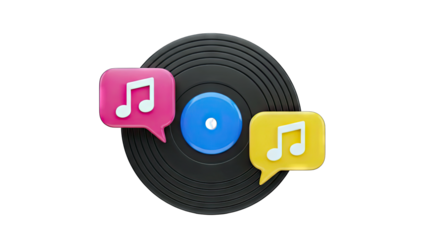 Vinyl Record with Music Notes in Speech Bubbles