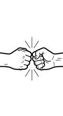 Obraz premium Two fists bumping in a fist bump gesture, symbolizing friendship, agreement, greeting, or teamwork, drawn in a simple black and white line art style