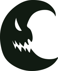 Scary crescent Halloween moon showing monster face
