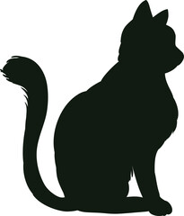 Black cat silhouette sitting looking profile vector illustration © WinWin