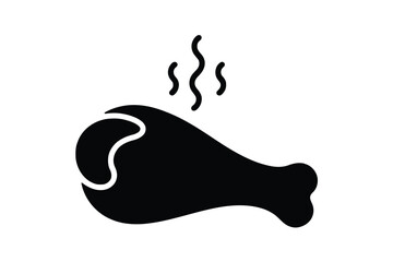 Obraz premium Black silhouette of a roasted chicken leg with steam