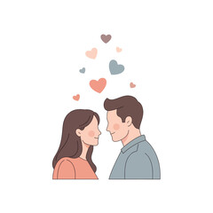 Fototapeta premium romantic couple with floating hearts symbolizing love and affection in a minimalistic illustration