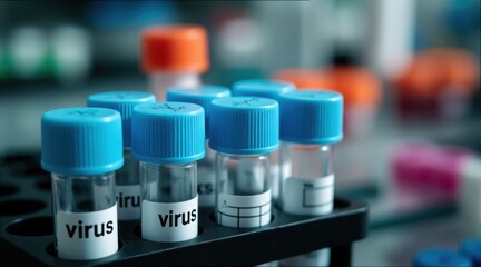Lab Test Tubes with Blue Caps for Virus Analysis and Research