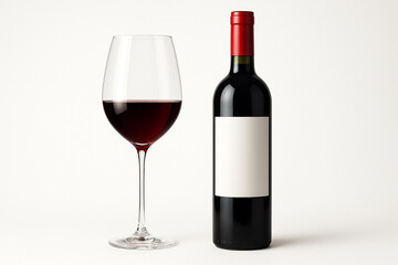 美味しそうな赤ワインとワインボトル　ラベルなし　ポリフェノール