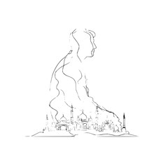 Woman Silhouette Cityscape Line Art Illustration