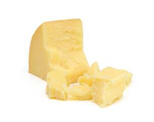 Cubes of cheddar cheese isolated on white