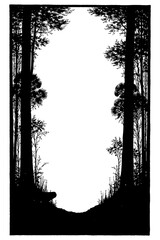 Forest path frame with tall trees and misty clearing, Transparent Background