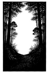 Forest path frame with tall trees and misty clearing, Transparent Background