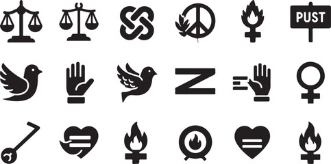Social justice and equality symbol icon set