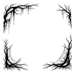 Dark thorn branch frame set in circular and square shapes, Transparent Background