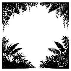 Tropical jungle foliage frame with lush leaves, Transparent Background