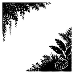 Tropical jungle foliage frame with lush leaves, Transparent Background