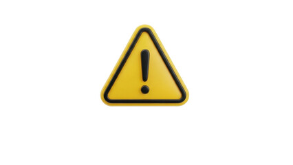 3D icon warning triangle law alert, isolated on white background