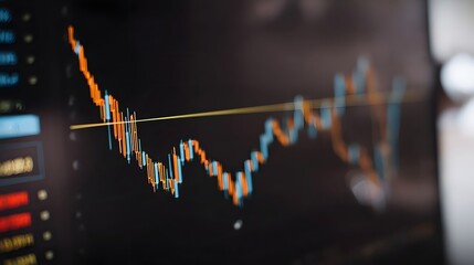 Financial market candlestick graph showing volatile price trends on a digital screen