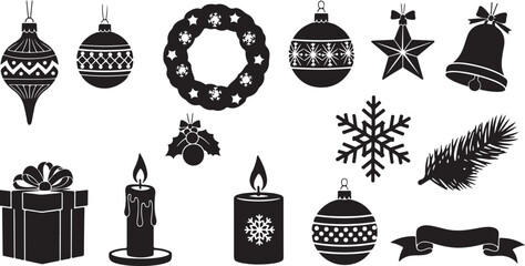 Christmas holiday icons silhouette set black