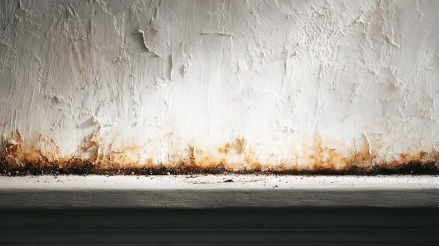 A weathered aesthetic with a dark planter and distressed wall featuring textured white paint and age marks