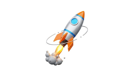 3D icon startup rocket launching, isolated on white background