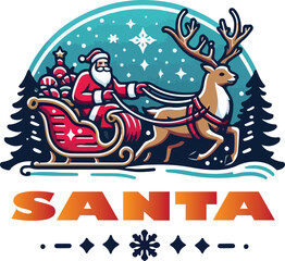 Santa Claus riding a horse Christmas card illustration cartoon design