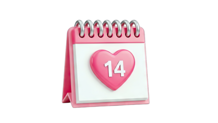 Valentine's Day Calendar with Heart on White Background
