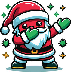 Santa Claus carrying gifts with Christmas tree and festive bag cartoon illustration