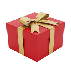 Elegant red gift box with gold ribbon isolated on transparent background