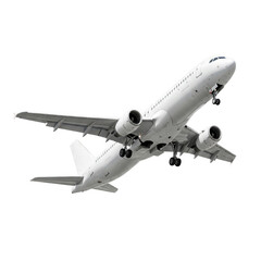 Obraz premium Commercial jetliner in flight isolated on transparent background