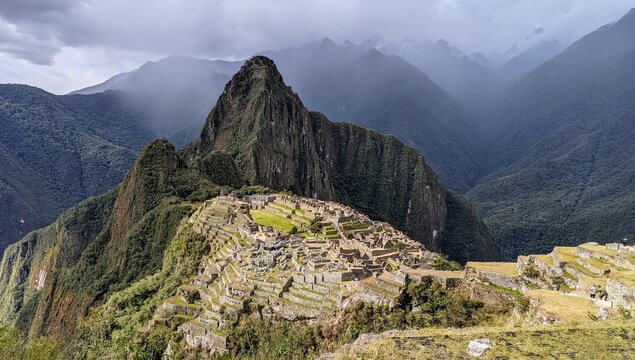 Machu Picchu Citadel in Misty Andes Mountains, Peru