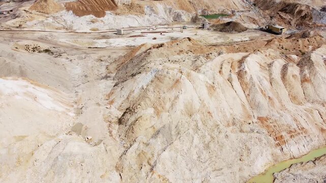 Waste rock dumps and bottom of ilmenite quarry, aerial view