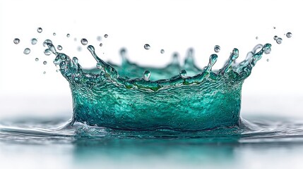 Emerald water splash forms a crown shape with droplets