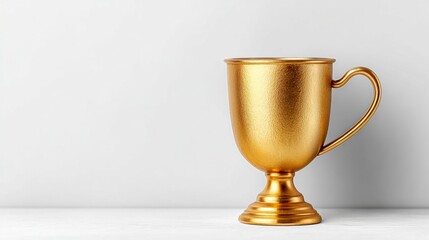 Gleaming golden chalice trophy on a clean, white surface