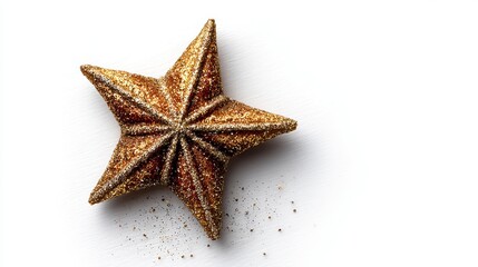 Glittering golden star ornament, dusted with sparkling particles