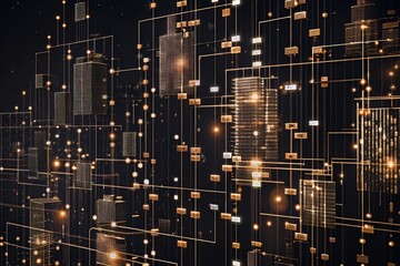 Futuristic cityscape with glowing digital connections and data streams